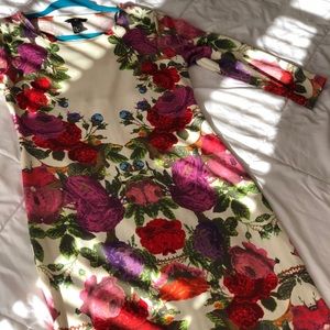 White floral mid sleeve dress with back cutout